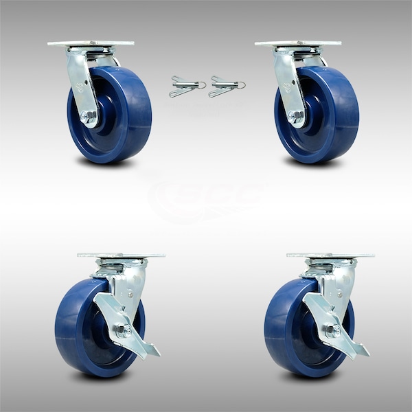 Service Caster 6 Inch SS Solid Poly Caster Set with Ball Bearings 2 Swivel Lock 2 Brake SCC SCC-SS30S620-SPUB-BSL-2-TLB-2 - main